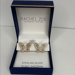 Rachel Zoe Sterling Silver and CZ Butterfly Earrings